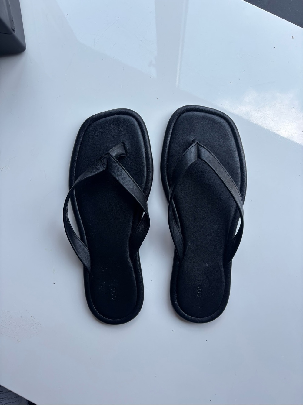 COS Black Leather Flip Flop Sandals